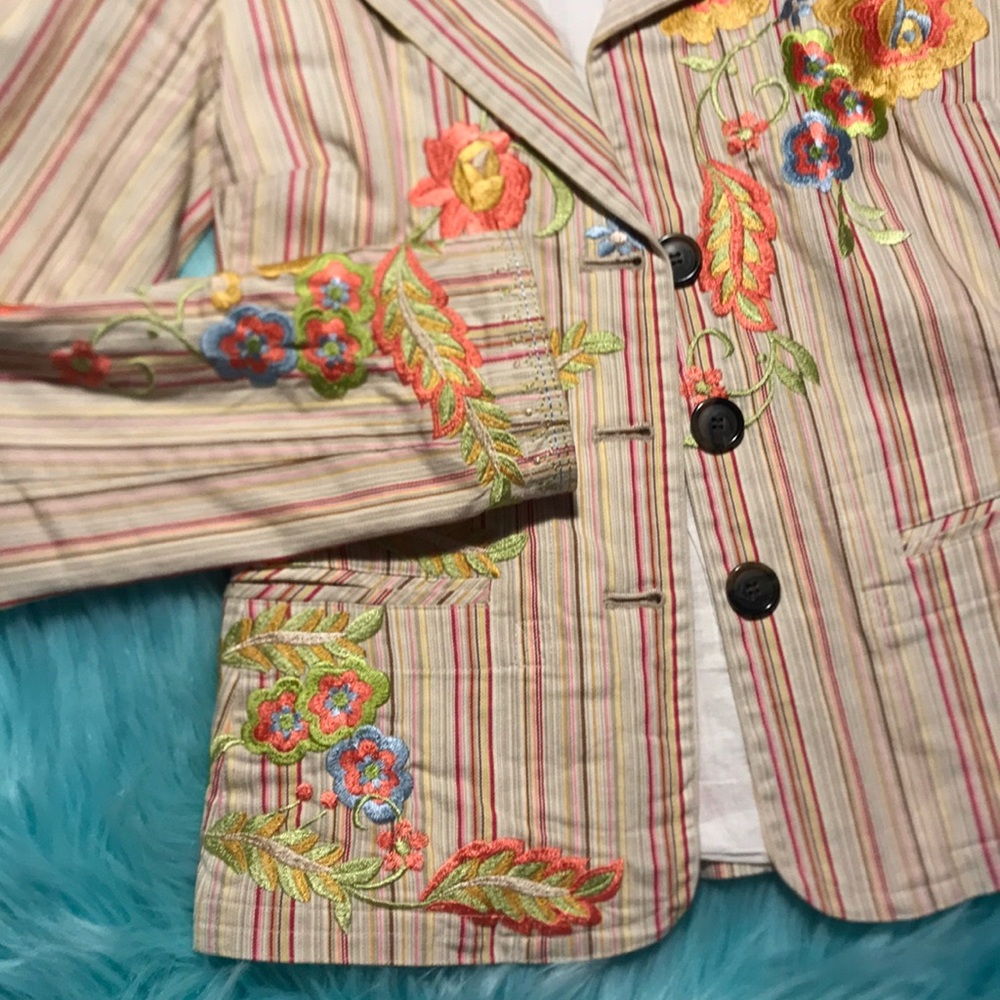 Johnny Was XS striped floral embroidered blazer - Picture 2 of 4